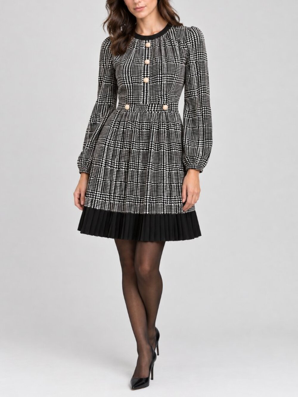 LK Bennett Houndstooth Pleated Lyra Dress